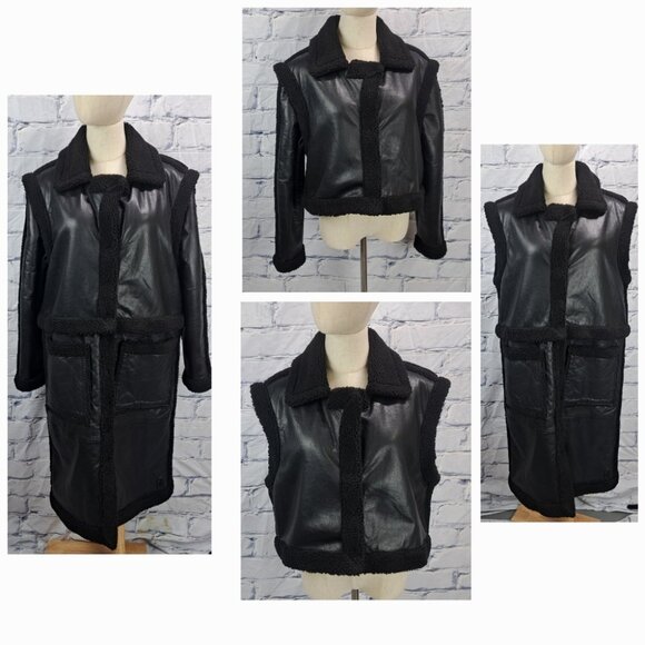Mauritius Womens 4 in 1 Lamb Leather Jacket Coat Vest Black Faux Shearling 10 US